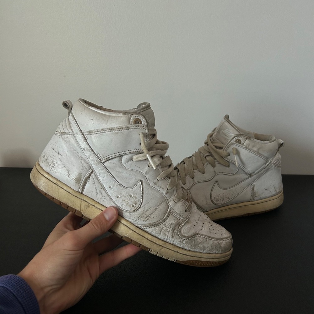 Vintage Nike Dunk High Premium Sneakers Mens‎ Size 9.5 2008 White Ostrich BEAT